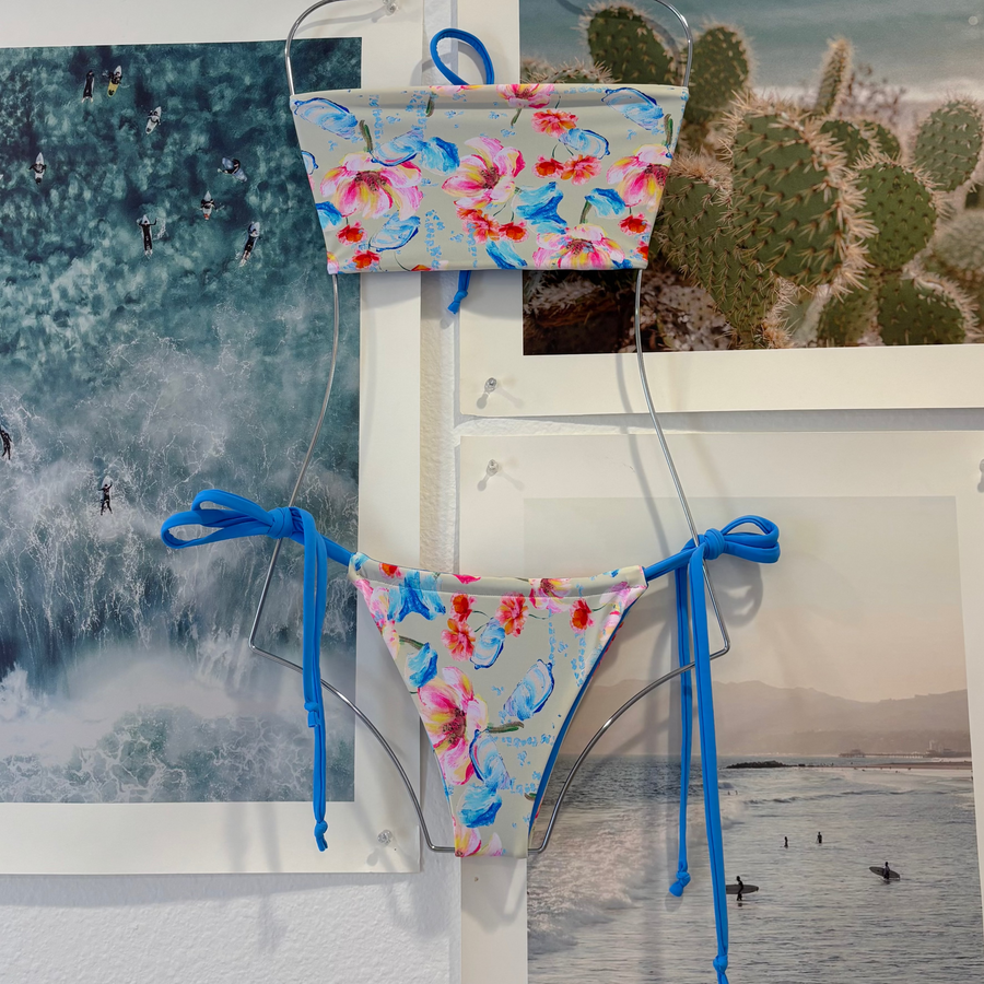 Sadye Top in Floral Shell and Cobalt Blue