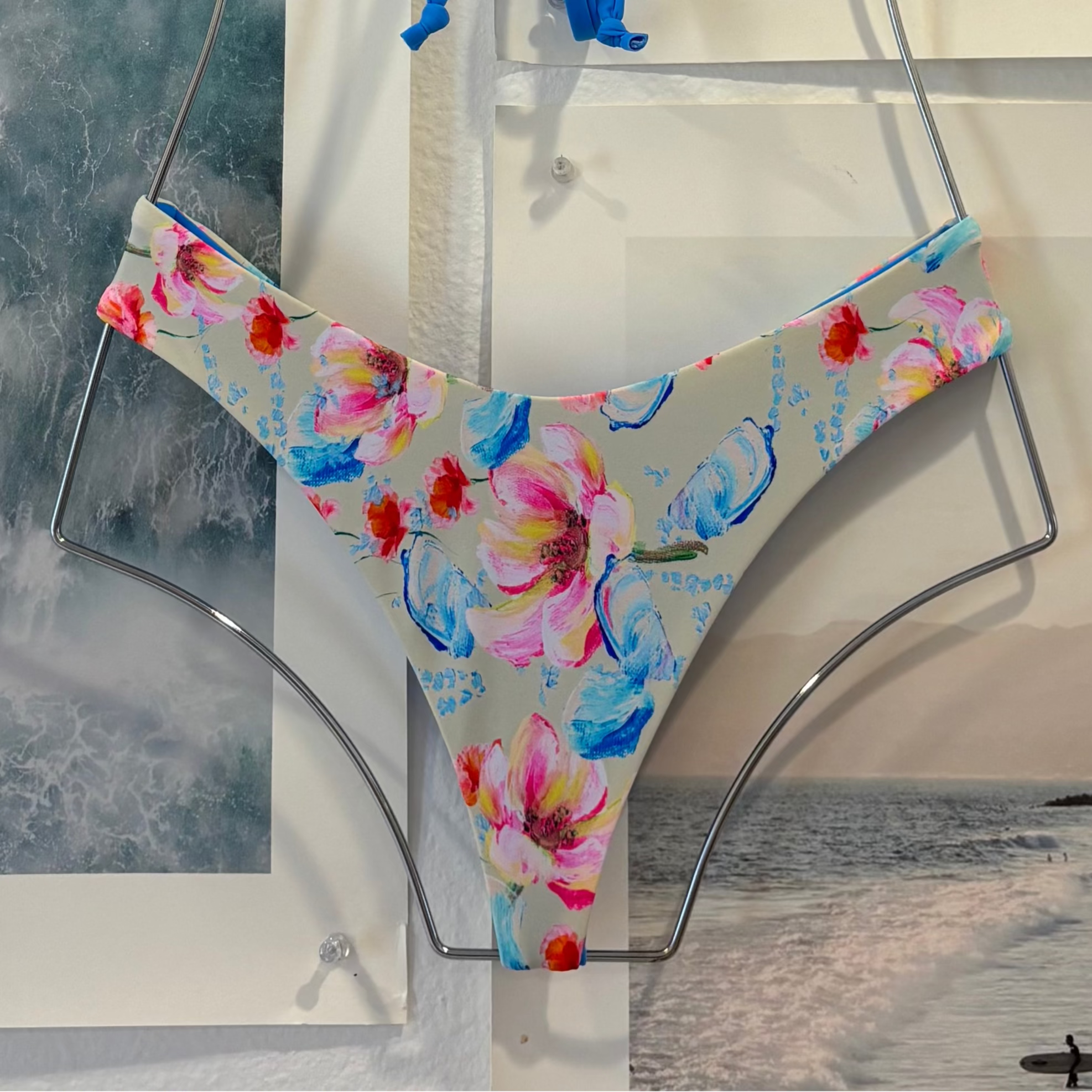 Leo Thong Bottom in Floral Shell with Cobalt Blue