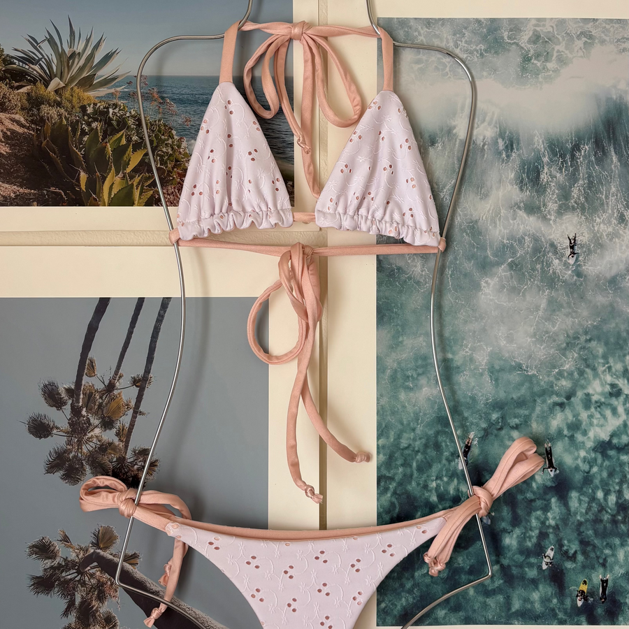 Rose Top in Shimmer Baby Pink and White Eyelet